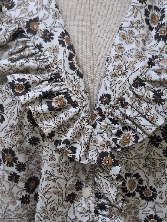 Zara Floral Ruffle Blouse in Cream & Brown - Picture 7 of 13